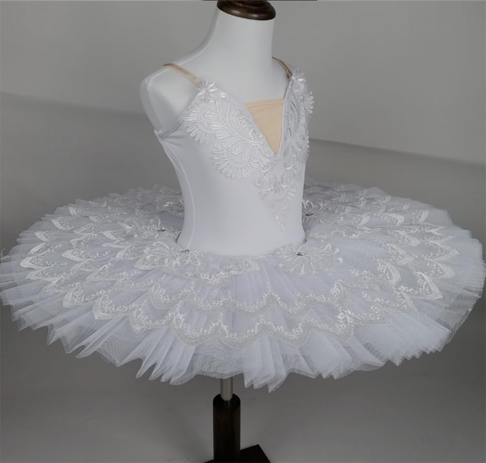 Tutú Profesional de Ballet para niña, El Cisne Blanco Tutú de panqueque Bailarina Disfraz de Fiesta Baile Vestido de competición de Ballet