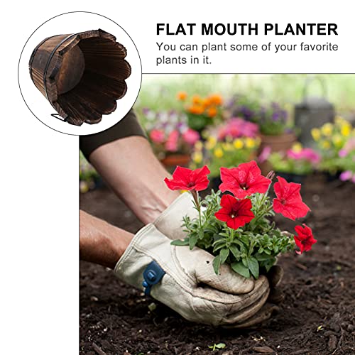 Yardwe Wooden Whiskey Barrel Planter Round Wooden Garden Flower Pot Decor Plant Container Wave Mouth Shaped Large 7.08X5.9 Inch (Brown) #TOP6