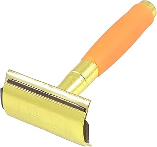 Ruilogod Orange Rubber Coated Handle Gold Tone Metal Safety Razor Beard Trimmer (id: 96a 223 8a1 06d 60c
