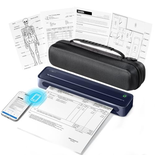 Image of D90E Inkless Portable Printer for Travel, Supports 8.5 x 11 Inch Thermal Paper Wireless Thermal Printer Bluetooth, with Travel Case & 10 Sheets for Students, Office, School, Deep Blue