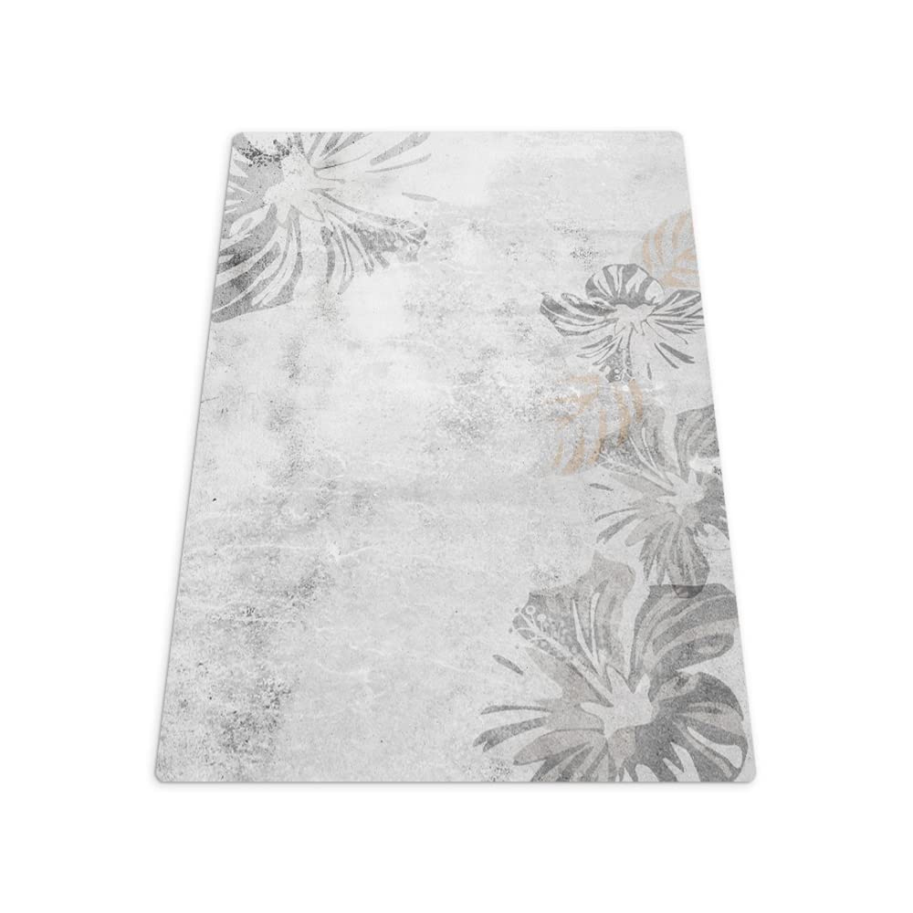 Tapis de protection vinyle 140x100 cm sous chaise gaming motif béton gris fleurs Coloray