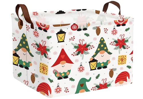 Image of Large Christmas Gifts Empty Baskets Kids Collapsible Holiday Storage Bin with Handle (Gnome Red Flower)