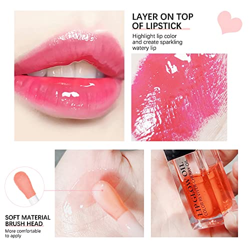 Yasovigi Hydrating Lip Oil Plumping Lip Tint Moisturizing Lip Gloss, Transparent Lip Balm Care Stick Nourishing Repairing Non-Sticky, Moisture&Lighten Lip Lines (Pink) #TOP5