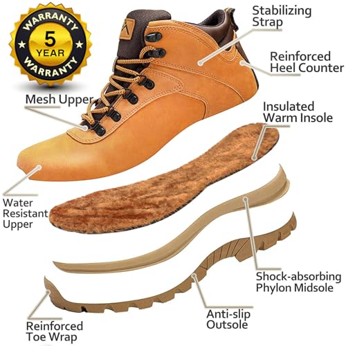 CC-Los Snow Boots for Men Winter Hiking Boots Work Boots Lightweight & All Day Comfort Wheat Size 8-8.5 - Image 2