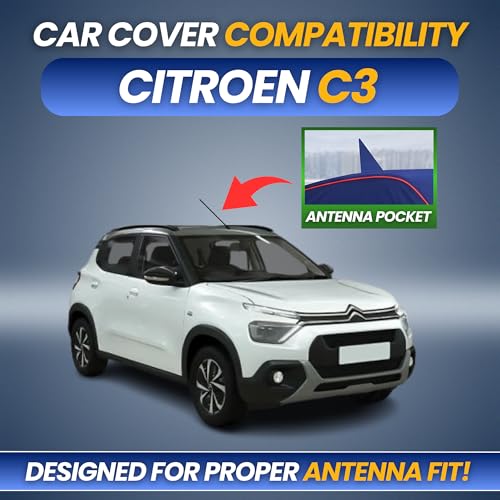 Image of 100% Waterproof Car Cover for Citroen C3 | All-Weather, Dustproof & UV Protection | Heavy-Duty 3-Layer Fabric | Custom Fit with Mirror & Antenna Pocket | Navy Blue