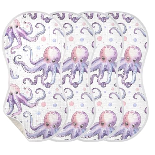 xigua Cute Octopus Baby Burp Cloths for Newborn Boys and Girls 2 Pack, Soft & Absorbent Cotton Baby Burp Cloth, Baby Washcloths, Newborn Towel, Burp Rags3