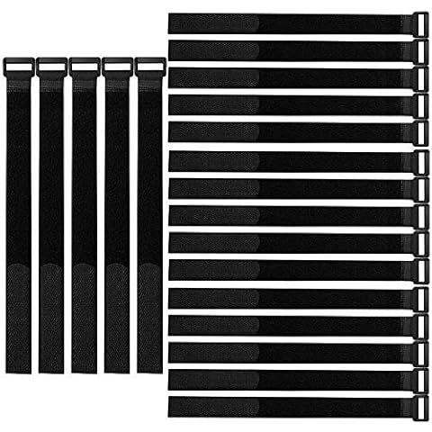 QitinDasen 20Pcs Premium 30cm Cable Ties Set, Reusable Cable Straps Cinch Straps, Multipurpose Hook and Loop Straps Fastener, Wire Organizer for Cords and Cable Management (Black) Cover