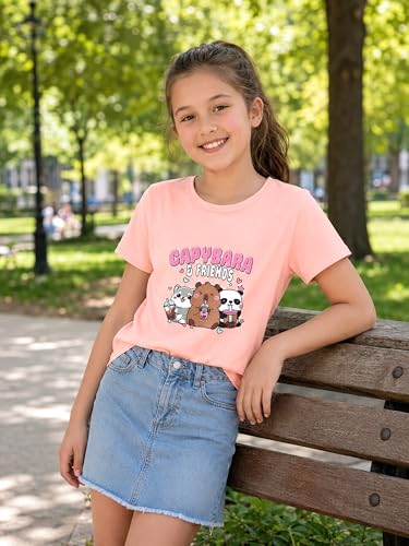 Image of Dvenki Girls Graphic Short Sleeve Crewneck T-Shirt Sizes 6-18 | breathable soft cotton blend, cute graphic prints, summer little and big girls tee, ideal casual wear for school, daily