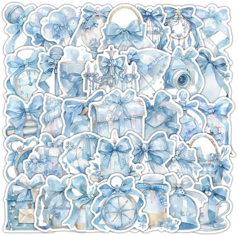 50Pcs Light Blue Bow Stickers,Waterproof Vinyl Soft Pastel Ribbon Aesthetic Decor Stickers for Journaling,Laptop,Water Bottle, Planner,Scrapbook,Phone Case, DIY Decor for Coquette Lovers image 5