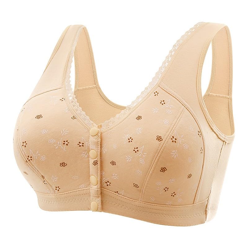 Generic Daisy Bras for Older Women Front Closure Convenient Everyday Bras Mid Buttons Comfortable No Underwire Gathering Bras