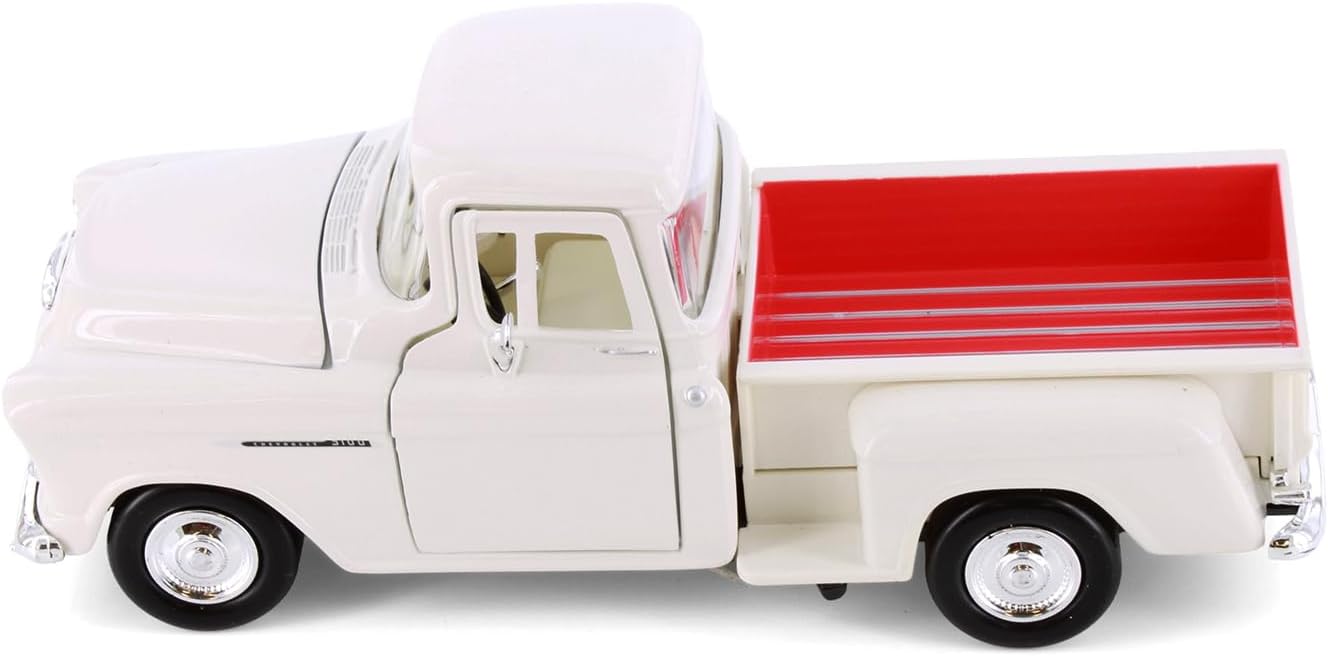 1955 Chevy 3100 Stepside Pickup Truck 77236D - 1/24 Scale Diecast Model Car (White)