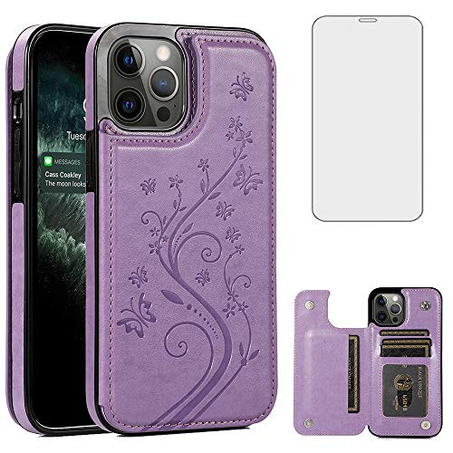 Étui en cuir iPhone 12 Pro Max violet résistant aux chocs et rayures