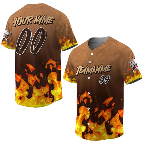 Jersey de béisbol personalizado con llama de hip hop, gráfico de fuego, para hombres y mujeres, conjunto de equipo, estilo callejero, regalo miniatura 1