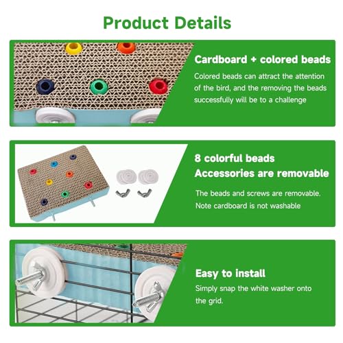 Image of 2PCS Bird Chew Toys Parrot Cardboard Perch for Cage Bird Resting Platform Stand with Colorful Beads Parrot Playground Exercise Toys Parakeets Cage Accessories for Conures, Budgies