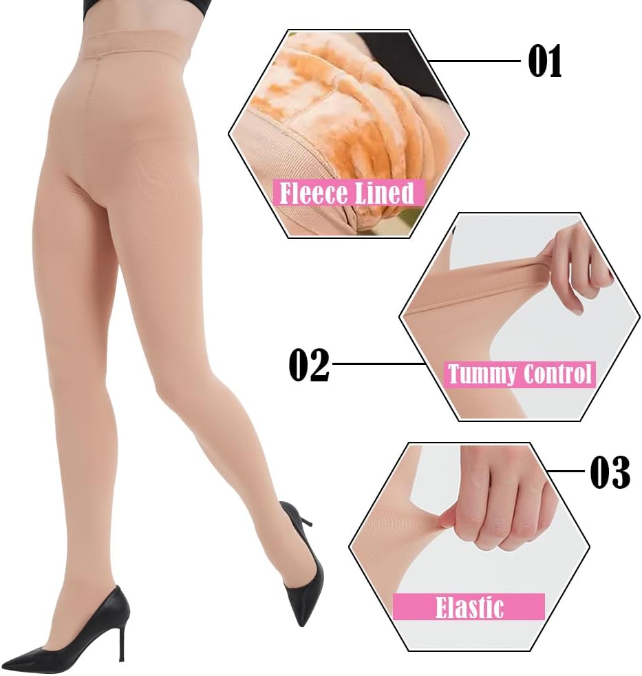 Women's Opaque Fleece Lined Tights - Winter Thermal Tights with Control Top - Image 2