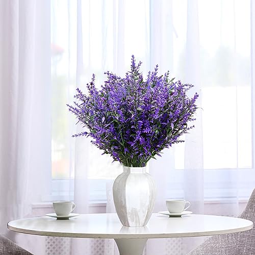 12 Bundles Artificial Lavender Flowers, 14 Inch UV Resistant Plastic Faux Flower Shrub, Decorative Fake Greenery Flower for Indoor Outdoor Wedding Garden Bedroom Office Yard Porch  image 1