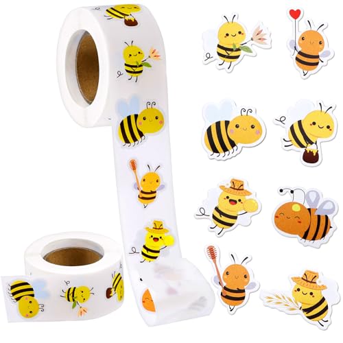 Classicseali 1000 Stück Bienen Aufkleber,8 Arten Biene Belohnungsaufkleber für Kinder und Jugendliche,Süße Sticker Biene für Wasserflaschen,Laptop,Telefon,Umschlagsiegel Aufklebers