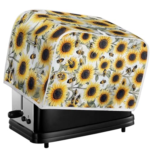 Image of Talayituse Sunflower Bee Print Toaster Cover 4 Slice Wide Slot, Lightweight Bread Maker Cover Dust Protection Washable Appliance Bag, M