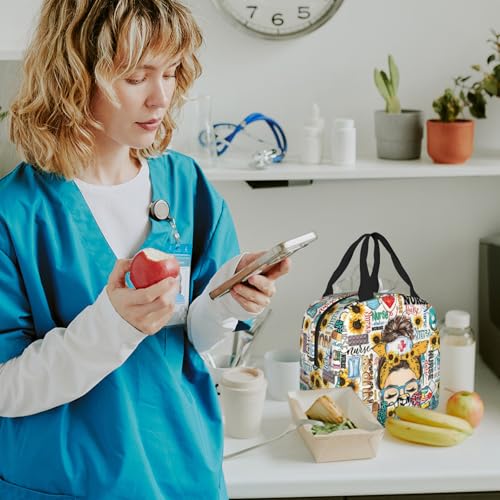 Nurse Lunch Bags For Women, Nurse Theme Lunch Bag For Women, Sunflower Woman Insulated Lunch Box Tote Bag Reusable Cooler Lunch Box For Nurse Gifts For Office Work Picnic Travel Camping - Image 3