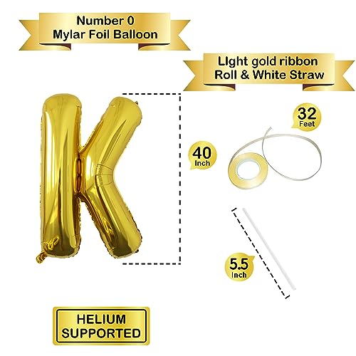 Image of Letter Balloons Gold Party Balloon - 40 Inch Large Gold Letter K Balloon, Letter Balloon Birthday Decorations, Balloon for Women Men Anniversary Party Decorations Supplies