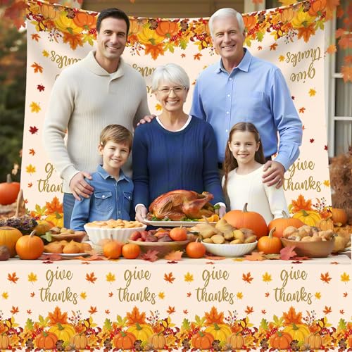 2 Pack Thanksgiving Tablecloth Disposable - Fall Plastic Table Cloth Rectangular, Give Thanks Pumpkin Maple Leaves Waterproof Table Cover for Home Harvest Thanksgiving Tables Decor, 54 x 108 Inch - image 7