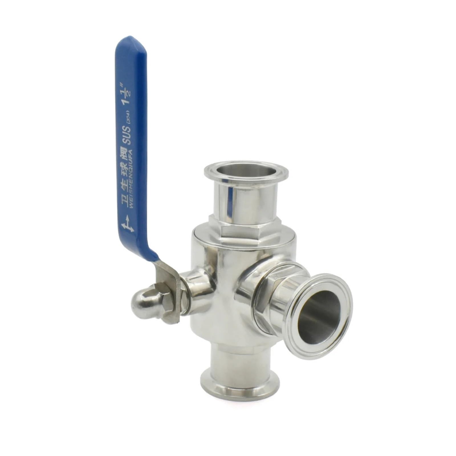 Válvula de Bola de Tres vías en Forma de T de Grado Sanitario de Acero Inoxidable SS304/316L de 19/25/32/38/45/51 mm, Tipo de Anillo de Puerto T/L OD50.5/64 mm(SUS304,L-Port,32mm Ferrule 50.5)