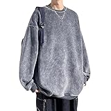 [foveitaa] トレーナー メンズ 秋服 長袖 プルオーバー パーカー Ｔシャツ おおきい サイズ ゆったり 無地 ビッグ シルエット おしゃれ ドロップショルダー 春秋服 カジュアル シンプル オシャレ クルーネック トップス gray-L