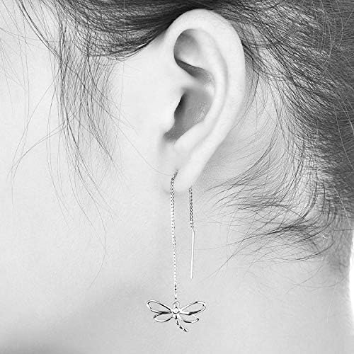 JO WISDOM Women Earrings,925 Sterling Silver Threader Pull Through Earrings with White Gold Plated