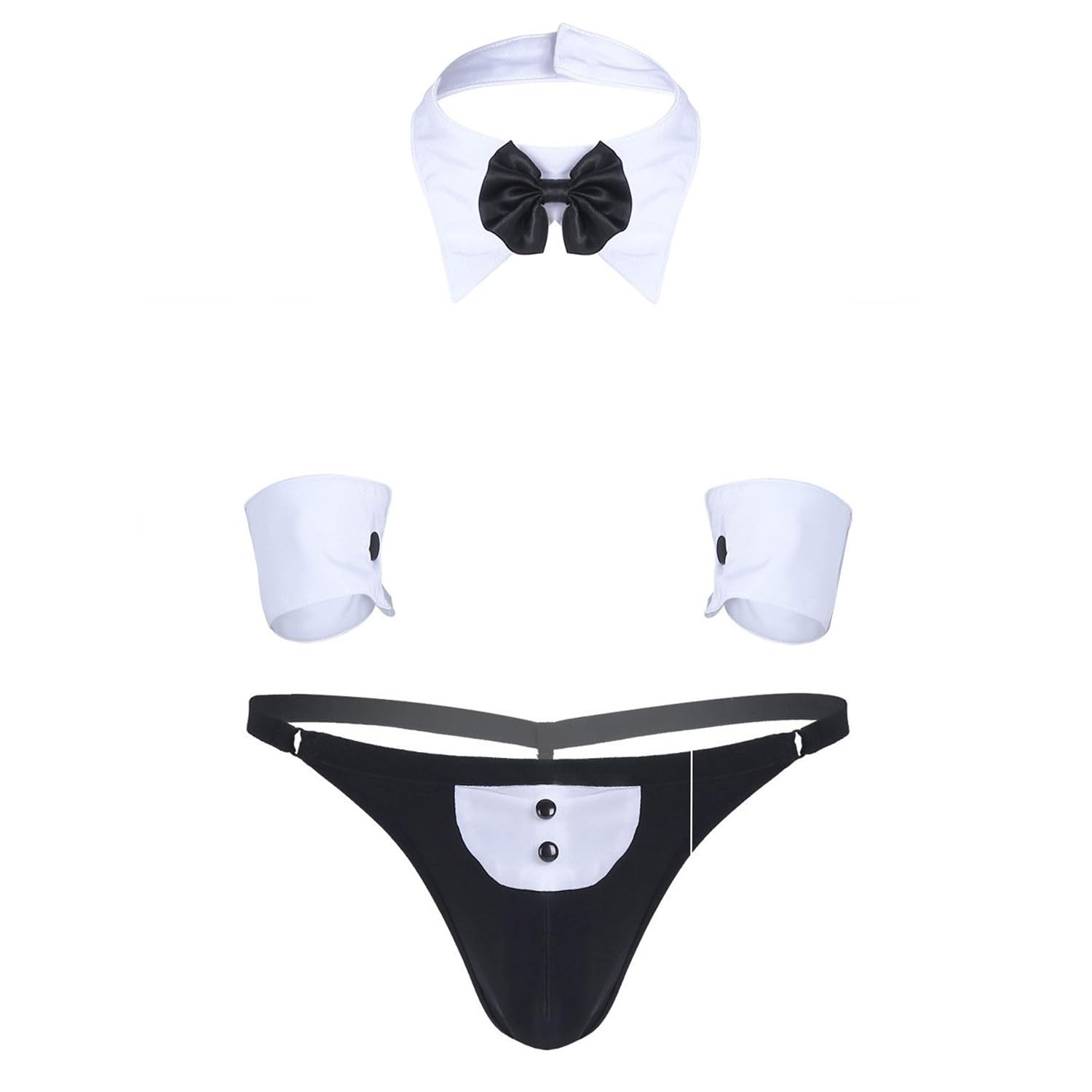 Men's Bow Tie Bikini Briefs Gentleman Roleplay Costume (Large, White 7906)