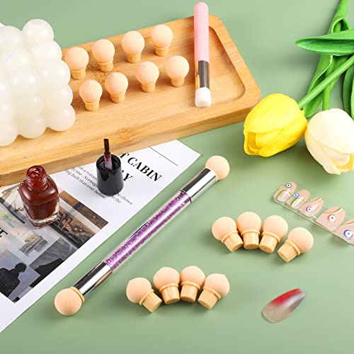 17 In 1 Set Nail Sponges For Ombre, Double-Head Ombre Brush For Gel Nails With 16 Pcs Replacement Head #TOP1