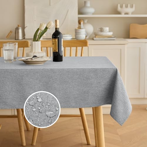 Decorelia Oblong Waterproof Wipeable Table Cloth, Faux Linen Rustic Reusable