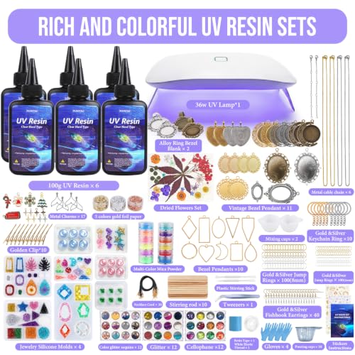 Image of FUHITIM UV Resin Jewelry Making Kit, UV Resin Kit with Light and Molds 600g | Crystal Clear UV Resin,DIY Jewelry Making Kit, Resina Full Kits for Keychain Earring Necklace Rings Bracelet Hairpin