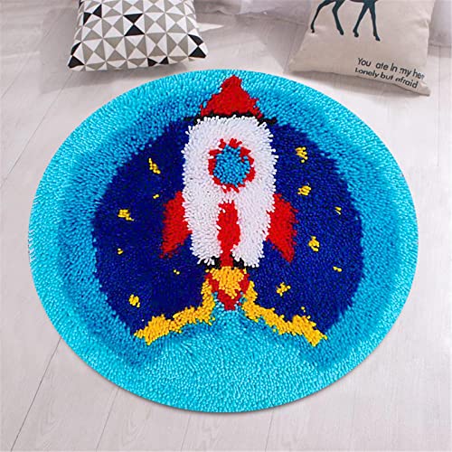 VIONNPPT Caricature Latch Hook Rug for Yourself, DIY Yarn Embroidery Cushion Rug, Latch Hook Carpet Kits for Children and Adults, Creative Gift, 50 cm x 50 cm (Spaceship)
