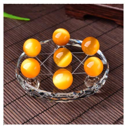Seven Star Chakra Group Natural Healing Quartz Cat Eye Crystal Sphere Balls Yellow Statue Figurine with Clear Crystal Stand (Ball Size: 20mm/ 0.78inch) / (Yellow)