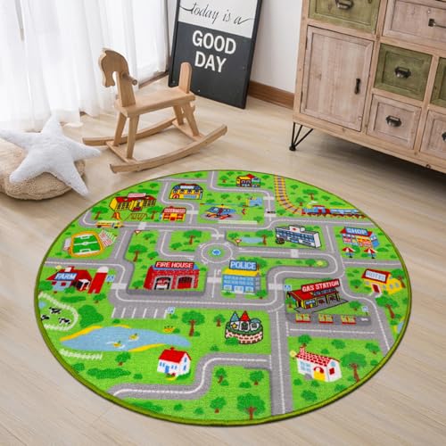 Capslpad Kinder Spielmatte ø120cm Rutschfeste Kinderteppich Spielmatte für Spielzeugautos Waschbar...