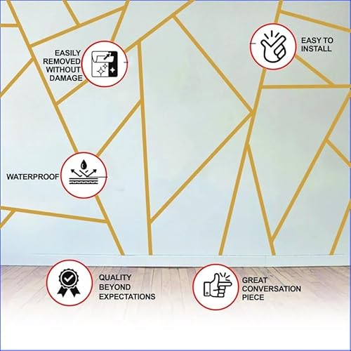 Muravie Geometric Gold Line Wall Decal - Peel And Stick Removable Line Wall Sticker For Living Room Decor thumb #3