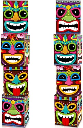 Hawaiian Luau Decorations Tropical Aloha Summer Party Favors Boxes Blocks Welcome Door Decor for Hawaiian Tropical Tiki Party Outdoor Indoor Supplies (8 Pcs)