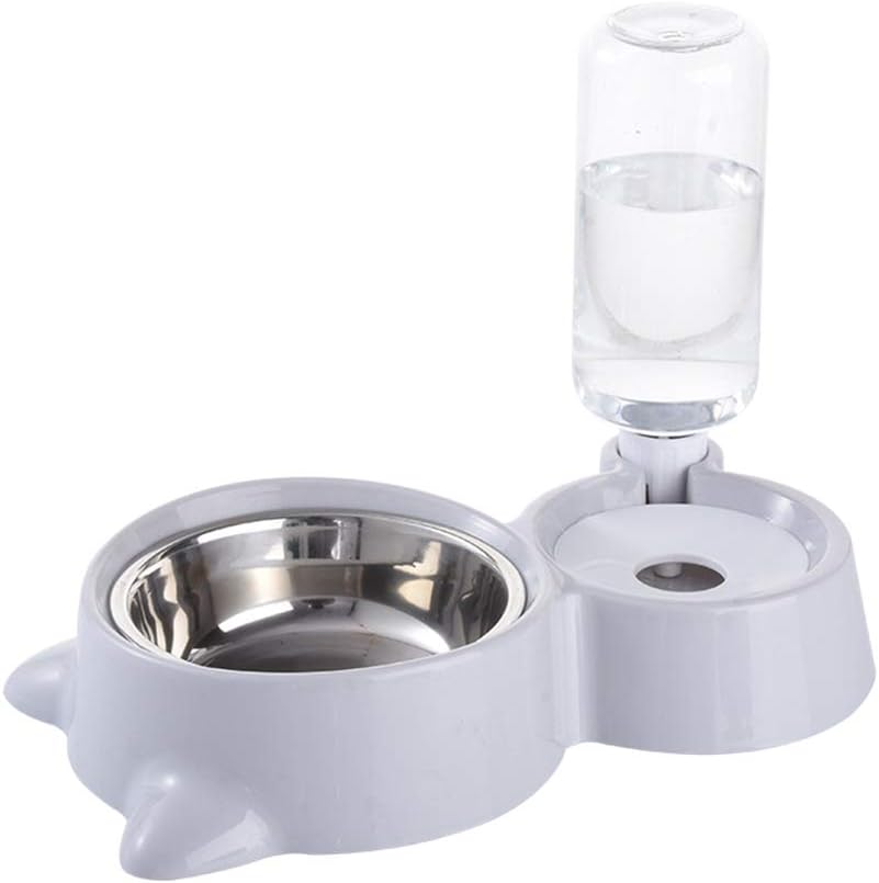 Baluue Pet Dual Water Food Feeder for Cats and Dogs Automatic Drinking Bowl Smooth Convenient Grey Color for Home Decor