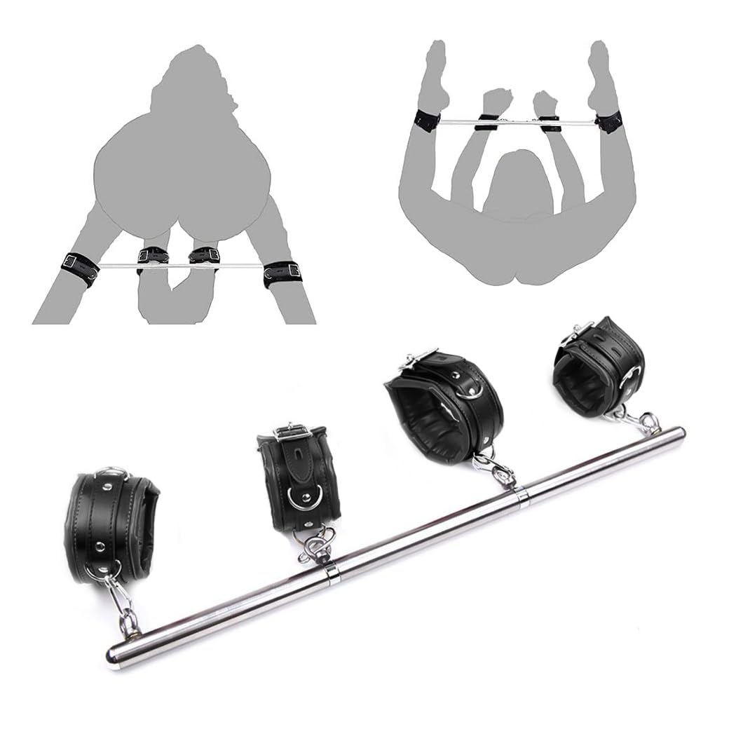 Soxeeh SMグッズ SMセット SMプレイ スチール拘束棒 拘束具 束縛具 足枷 手枷 両足/両手拘束 男女兼用 日本語取扱説明書付き（黒)