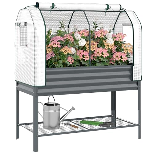 Outsunny Hochbeet mit Frühbeetaufsatz aus Metall 120x55x140cm Dunkelgrau