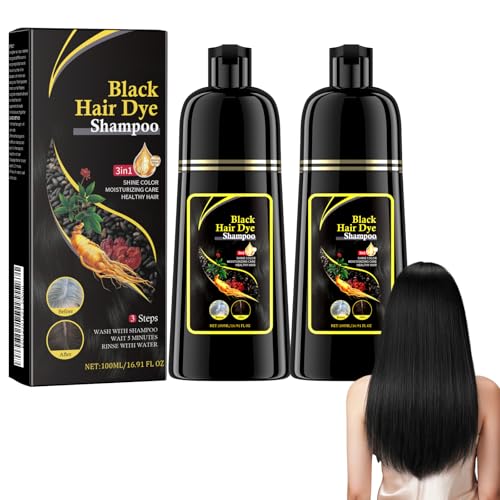 Dyceittdia 2pcs Champú Tinte Instantáneo 3 en 1 para Cabello Negro, Hidratación Capilar, Champú Limpiador y Reparador, Negro, 2pcs*100ml, hair4