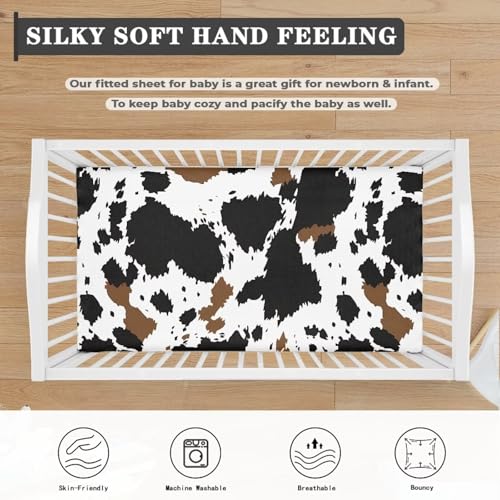 Image of Cow Print Crib Sheets for Baby Boys Girls Horse Crib Sheet for Standard Crib Mattress 28 inch x 52 inch Fitted and Soft Breathable Crib Mattress Sheet
