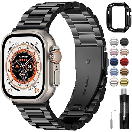 HERON ENTERPRISE Compatible Watch Band 42Mm 44Mm 45Mm,Stainless Steel Case For Iwatch Ultra 2 series 9 8 7 6 5 4 3 2 1,Black Mens Watch, Adjustable(Watch Band & Iwatch Ultra 2) (B0D9M3JV6W) Amazon Price History, Amazon Price Tracker