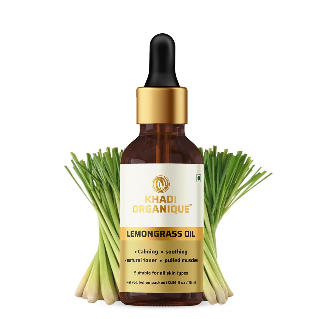 Khadi Organique Lemongrass Essential Oil for Skin, Hair & Body | Pure & Natural Aromatherapy Oil for Acne, Pimples, Stress & Muscle Pain Relief | Refreshing & Moisturizing Massage Oil – 15 ml 1
