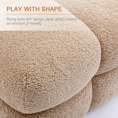 Image of Zesthouse Square Pouf Ottoman Set of 2, Modern Backless Vanity Chair for Bedroom, Tan Fuzzy Foot Rest for Couch, Upholstered Tufted Footstool, Sherpa Fabric Ottoman Coffee Table for Living Room