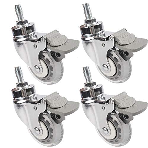 Ruedas giratorias con rosca M12 para cuna de bebé, 75 mm, 3 pulgadas, ruedas para muebles, ruedas giratorias con freno, silenciosas, PU, 400 kg, soporte cromado universal para silla de ofici