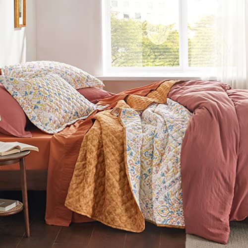 Bedsure Boho Quilt Set King - Reversible Orange Bohemian Quilt Bedding Set, 3 Pieces Summer Lightweight Microfiber Bedspread, Damask Patterned Coverlet Set With 2 Pillow Shams For All Season(106"X96") #TOP3