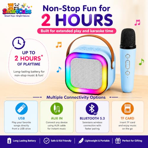 Image of Karaoke Speaker with Wireless Mic for Kids & Adults | Blue Bluetooth Karaoke Machine with RGB LED Lights, Rechargeable Portable Speaker, Stereo Sound | Birthday Gift for Girls & Boys