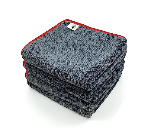 Image of SOFTSPUN Microfiber Cloth for Car - 600 GSM, 40X40cms, 4Pcs, Grey Twisted Loop Super Absorbent Towel - Edgeless Design with Plush Pile and Lint Free Cloth for Drying and Detailing.