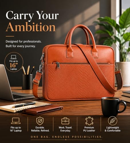 Image of Bagneeds Laptop Bag for Men & Women | Faux Leather Bag | Padded 16 Inch Laptop Sleeve | Office & Business Travel Bag | Budget-Friendly